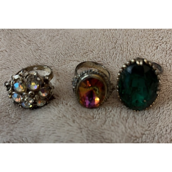 Estate Jewelry - Lot Of 3 Vintage Estate Rhinestone Jeweled Adjustable Rings